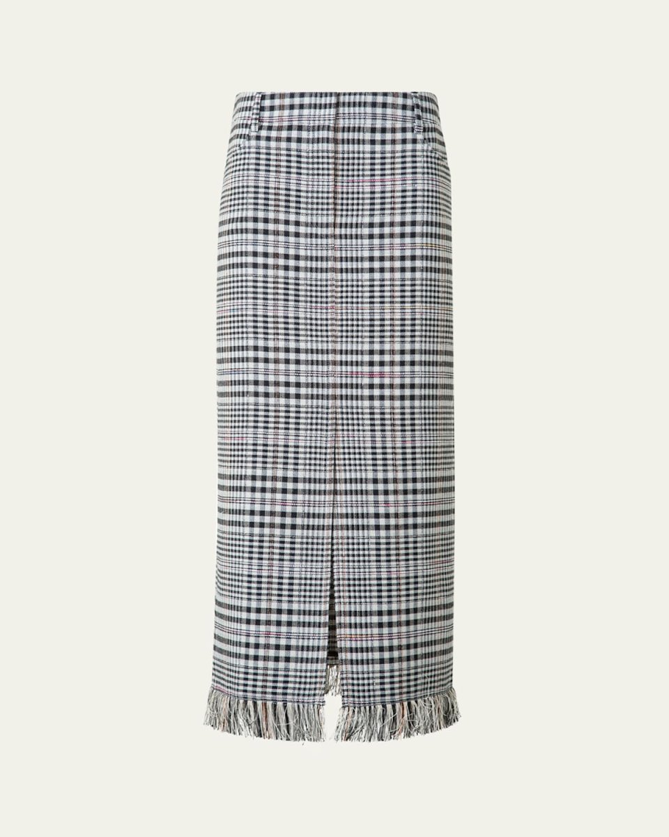 Fringed Check Cotton-Blend Midi Skirt